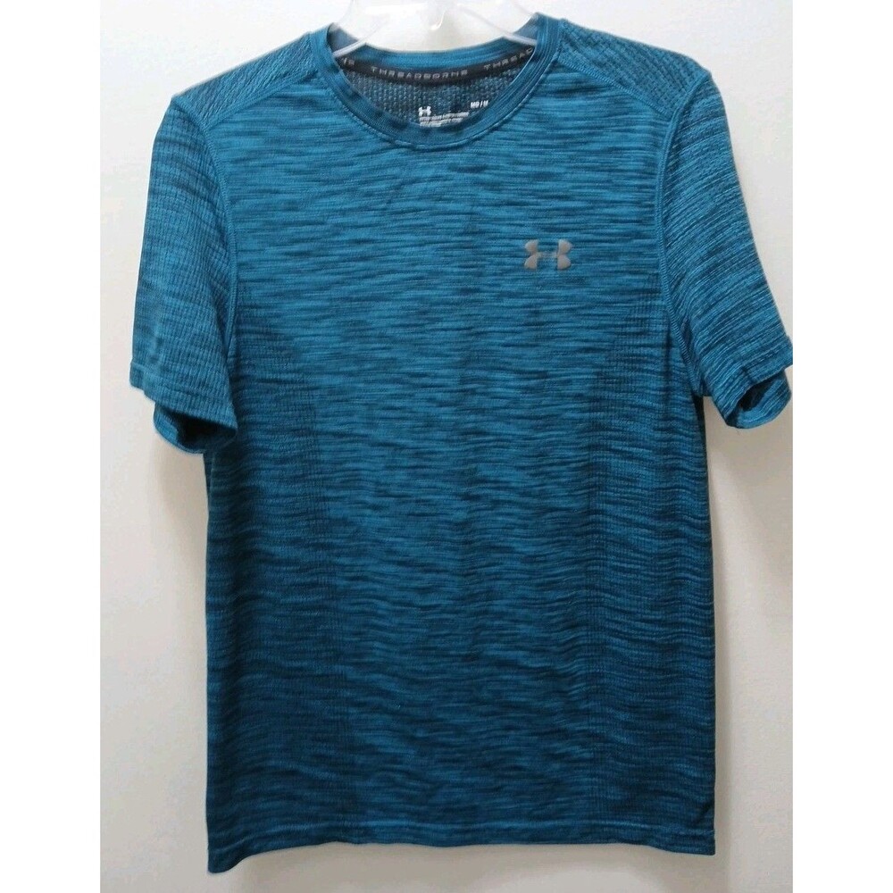 Under Armour Heat Gear Loose Fit Athletic Tee Heather Blue Shirt Sz Med
